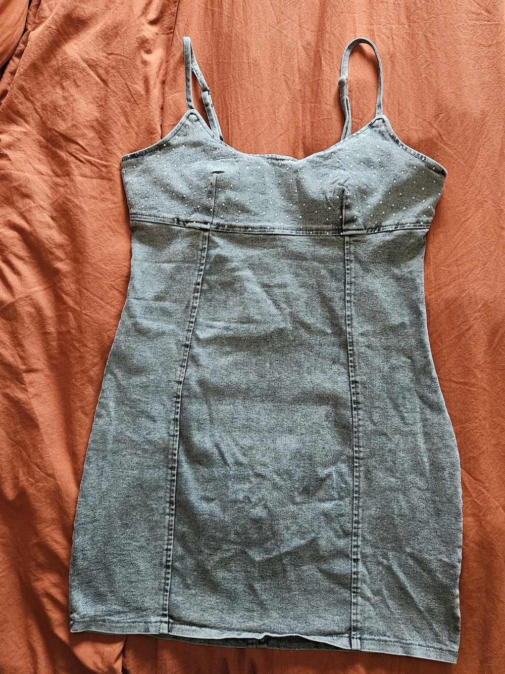 Forever 21 Gray Denim Mini Slip Dress with Spaghetti Straps